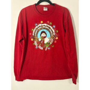 Gildan Red Snowman Long Sleeve T-Shirt L Says Students Make‎ Holidays Brighter